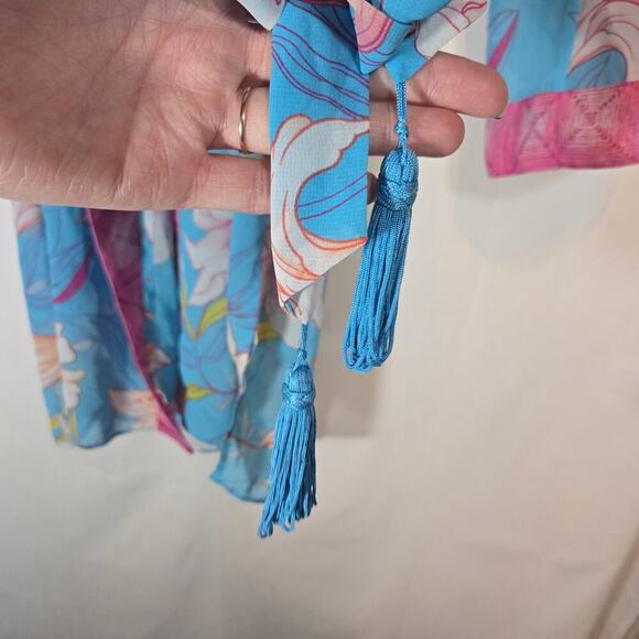 VTG Valerie Stevens Large Floral Multicolor Robe Kimono Bohemian Coverup Beach - Picture 6 of 9